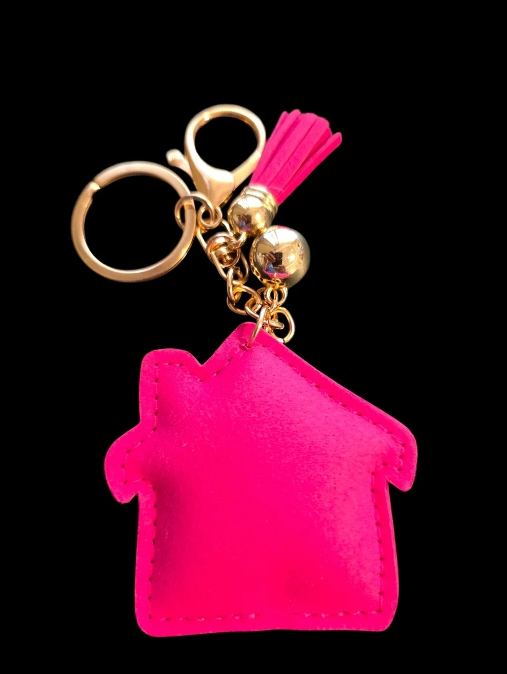 Sparkling Pink House Bag Charm Keychain with Tassel